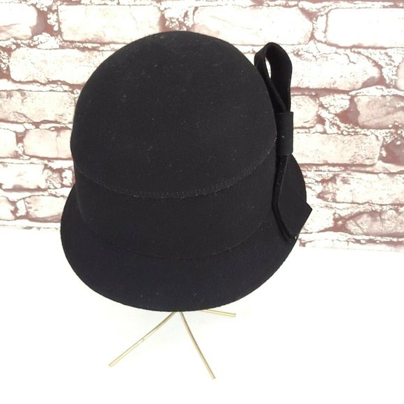 Nordstrom Womens Black 100% Wool Felt Cloche Bucket Hat One Size Fast Shipping - Picture 3 of 5